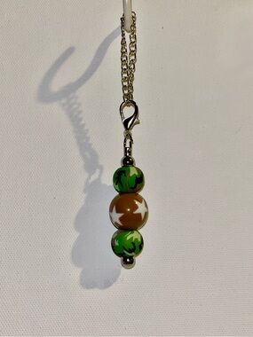 Silver-tone Cup Charm w/Green & Brown Star & Camouflage-Accented Beads